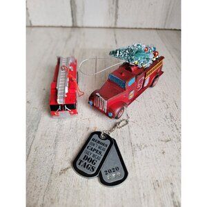 Firefighter fire truck tree hero cape dog tag ornament Xmas set